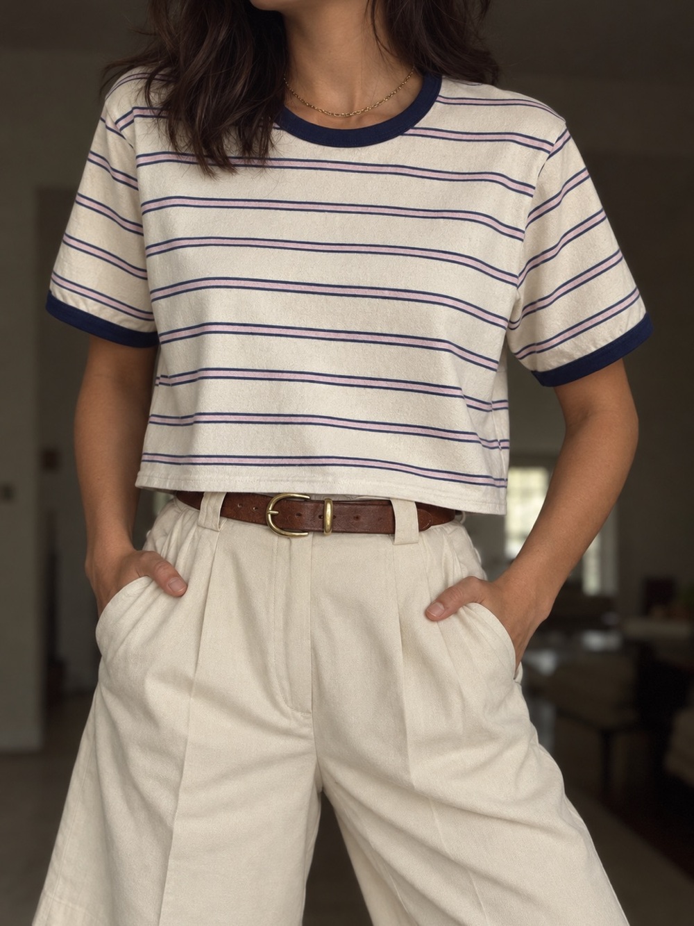 The Greii Striped Ringer Tee Women’s S Boxy Cropped Cotton Made in Korea